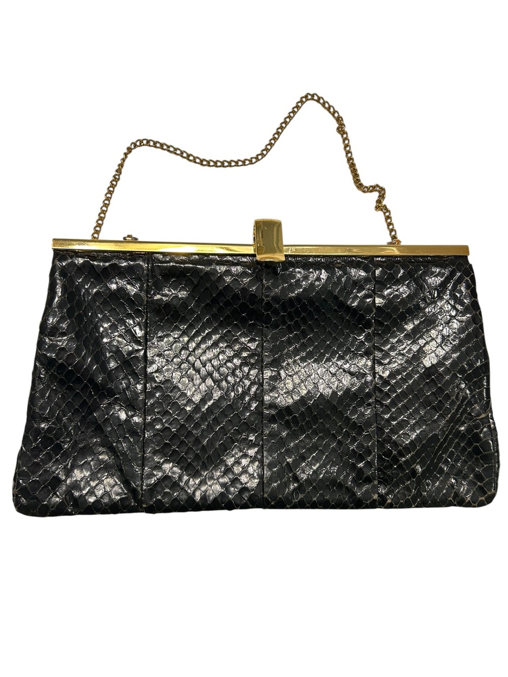 Vintage Jane Shilton Snakeskin convertible evening clutch with gold hardware